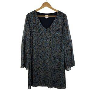 Cabi Poise Ditsy Floral Dress‎ Medium V-Neck Long Bell Sleeve Boho Retro Fall